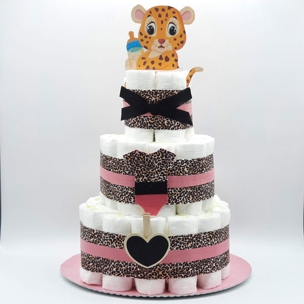 Tarta Pañales 3 Pisos Leoparda