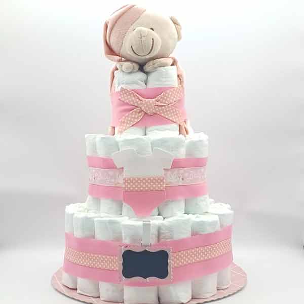 Tarta Pañales 3 Pisos Rosa